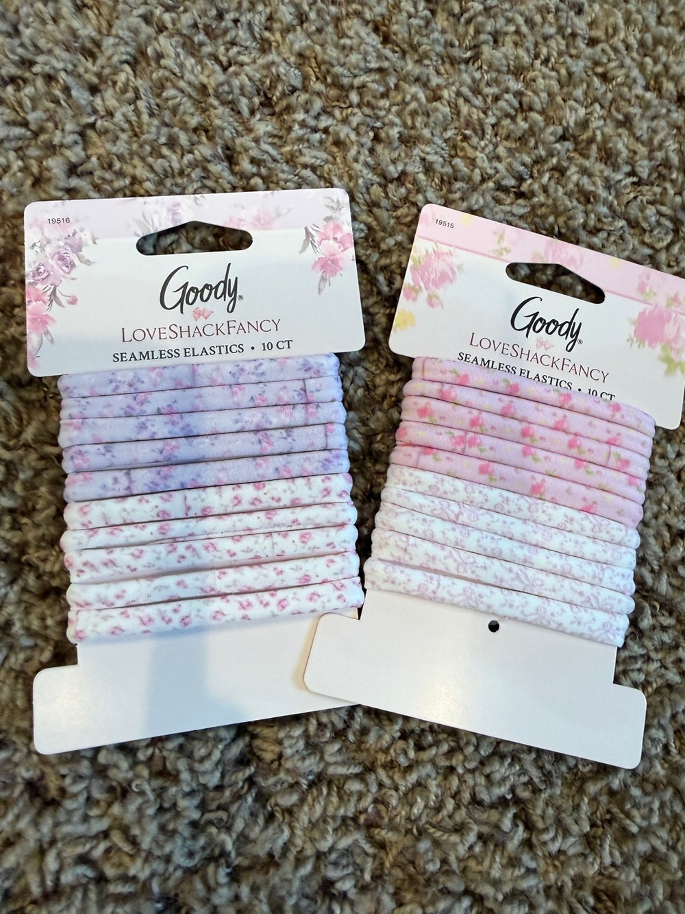LoveShackFancy Pastel Pink & Lavender Floral Seamless Hair Ties